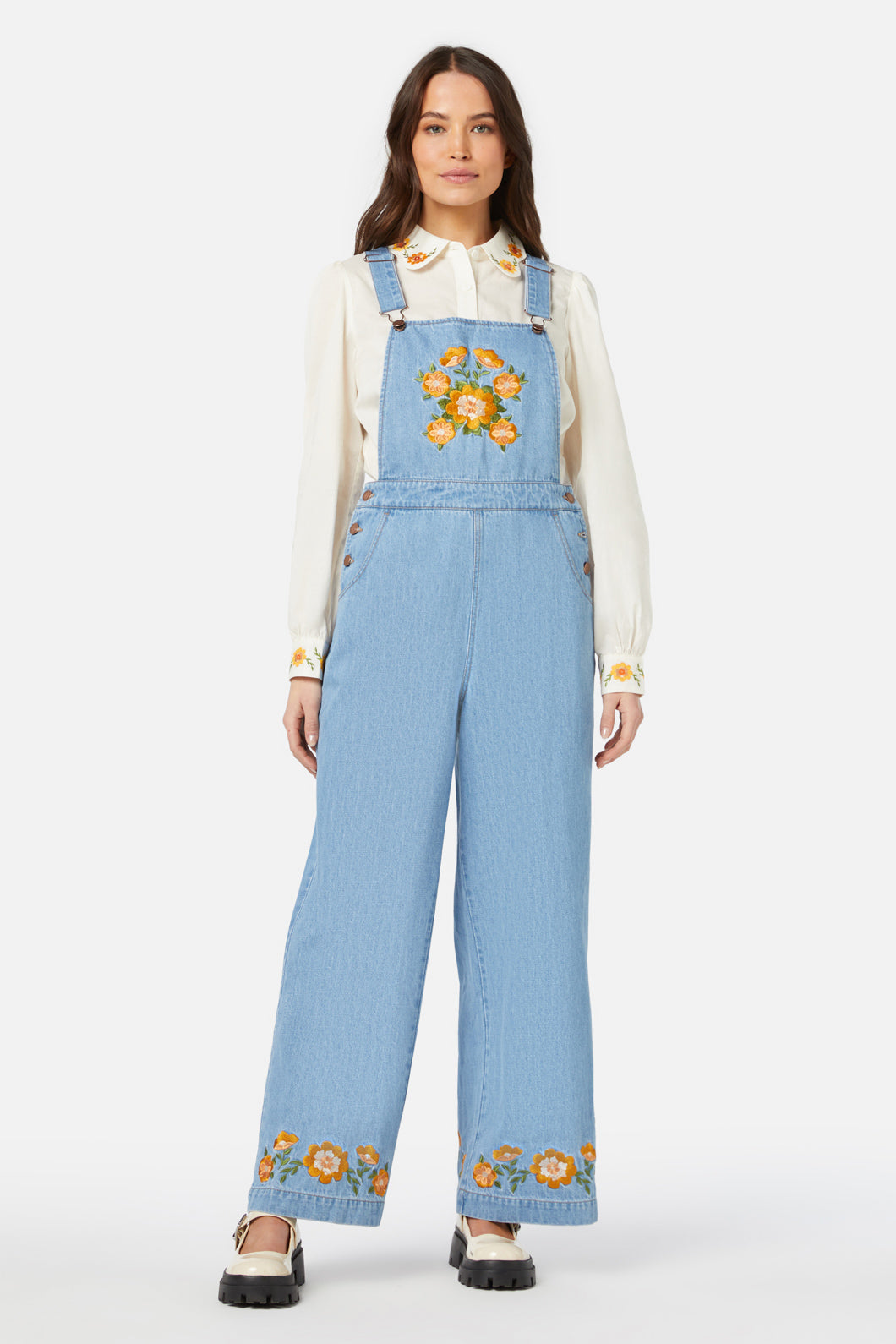 Princess Highway - Folk Embroidered Overall - light-denim