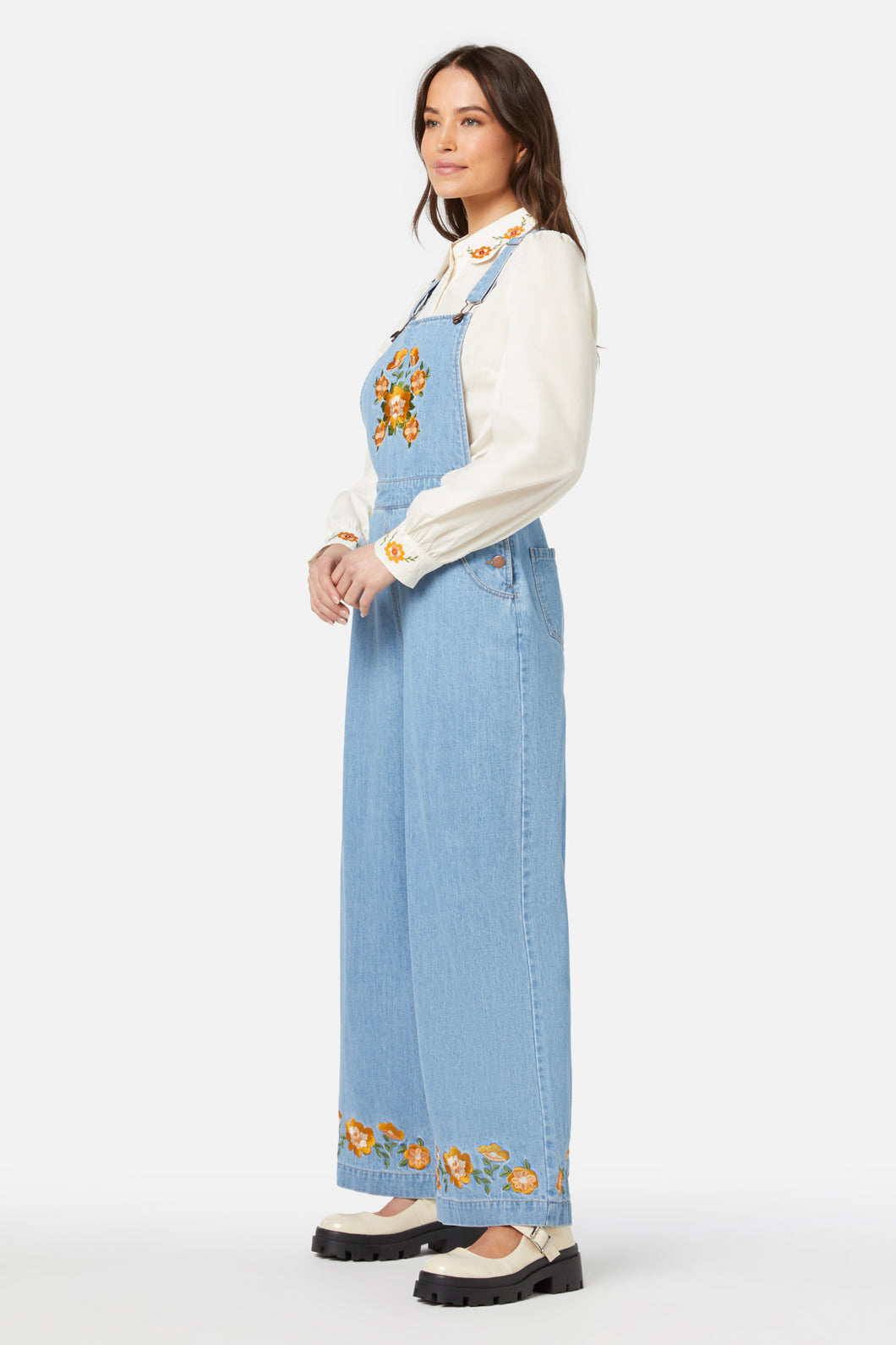 Princess Highway - Folk Embroidered Overall - light-denim