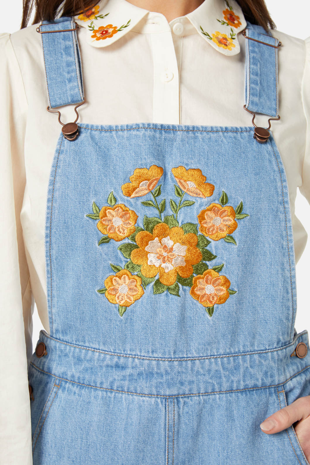 Princess Highway - Folk Embroidered Overall - light-denim