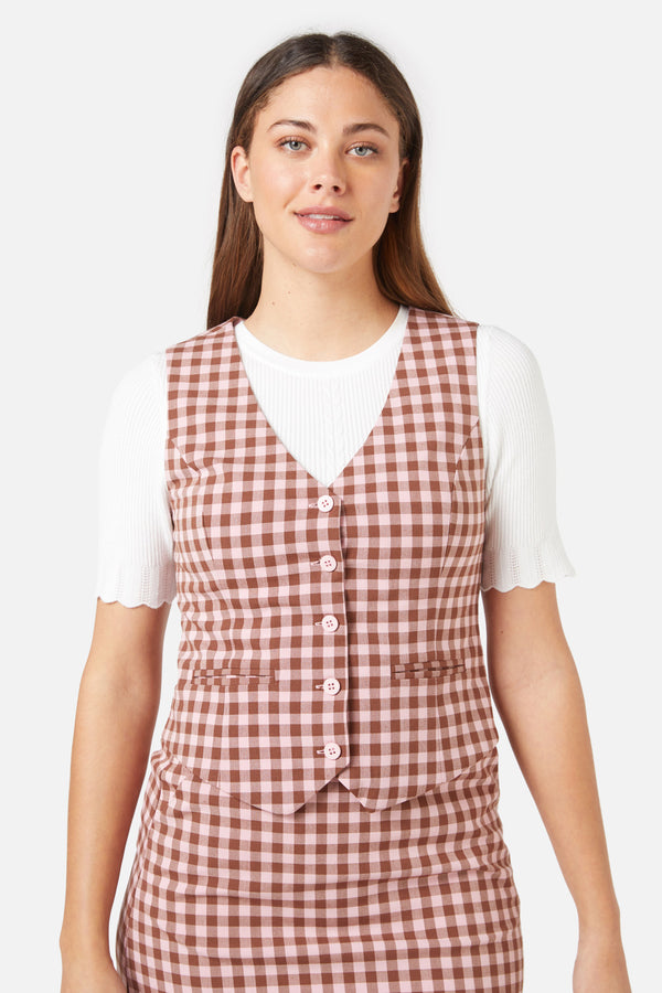Princess Highway - Gelati Gingham Vest - pink-chocolate
