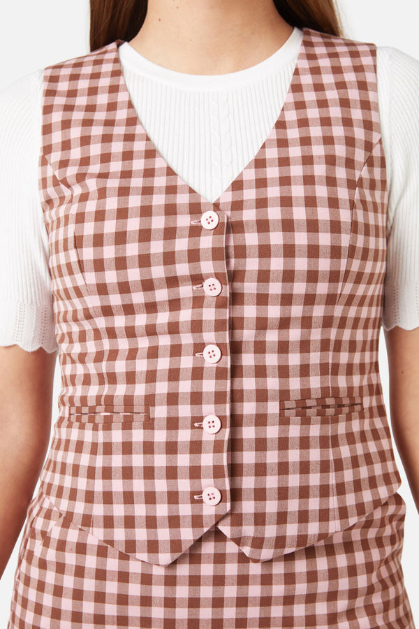 Princess Highway - Gelati Gingham Vest - pink-chocolate