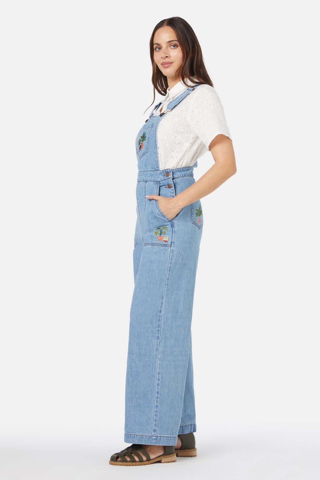 Princess Highway - Cat & Plants Overall - light-denim