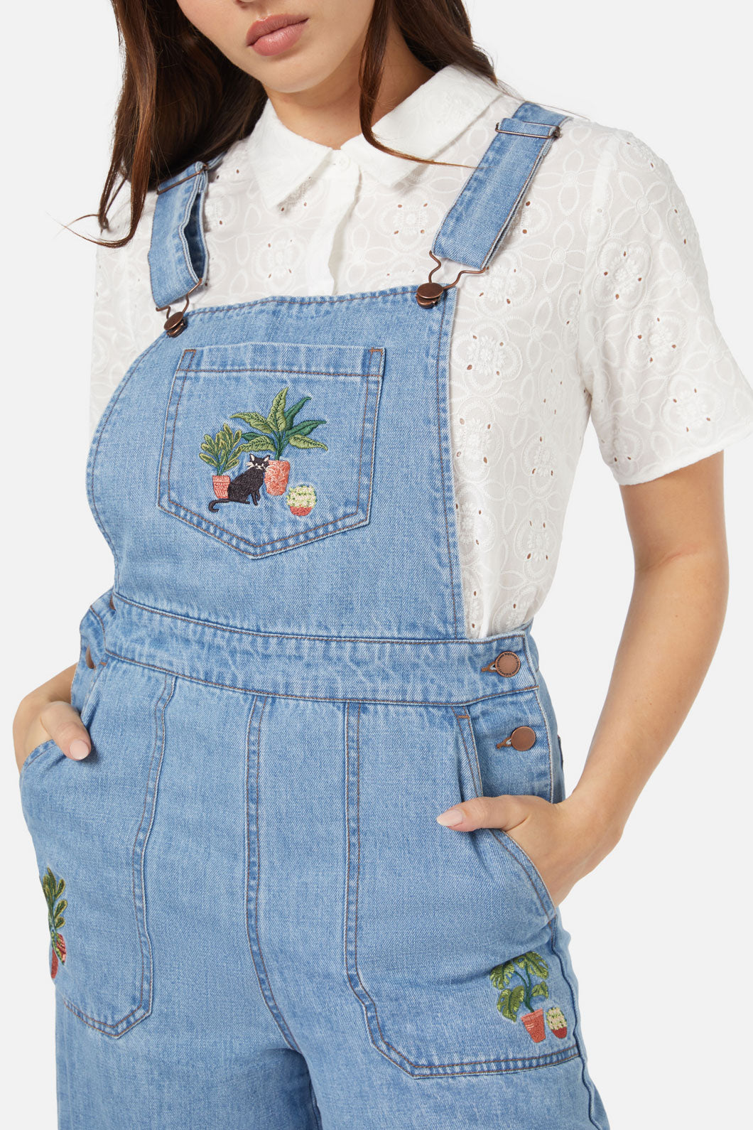 Princess Highway - Cat & Plants Overall - light-denim