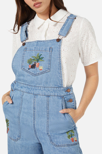 Princess Highway - Cat & Plants Overall - light-denim