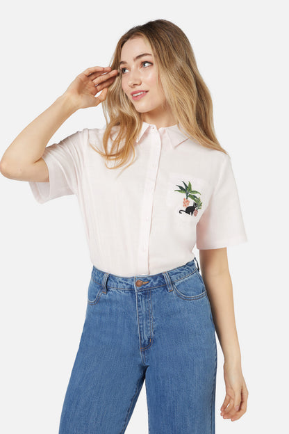Princess Highway - Cat & Plants Shirt - soft-pink