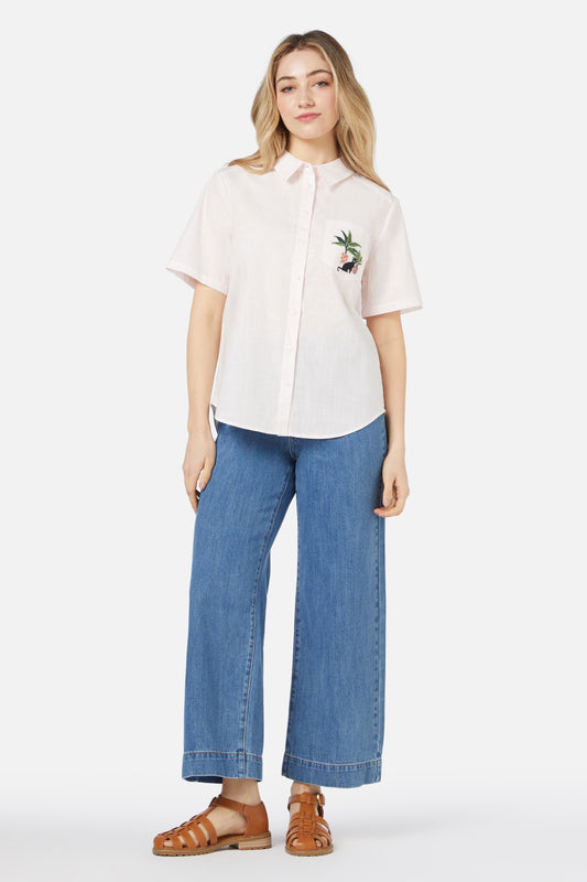 Princess Highway - Cat & Plants Shirt - soft-pink