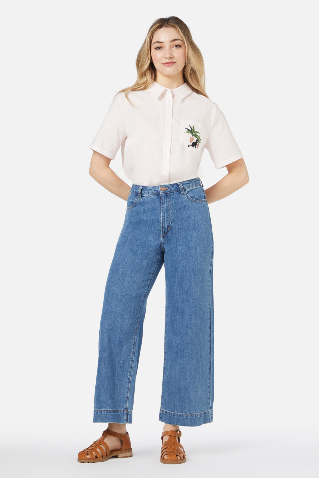 Princess Highway - Cat & Plants Shirt - soft-pink