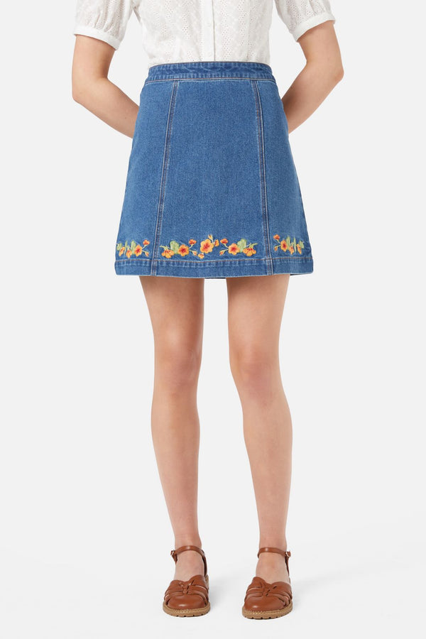 Princess Highway - Emb Nasturtium Mini Skirt - mid-denim