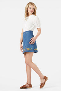 Princess Highway - Emb Nasturtium Mini Skirt - mid-denim