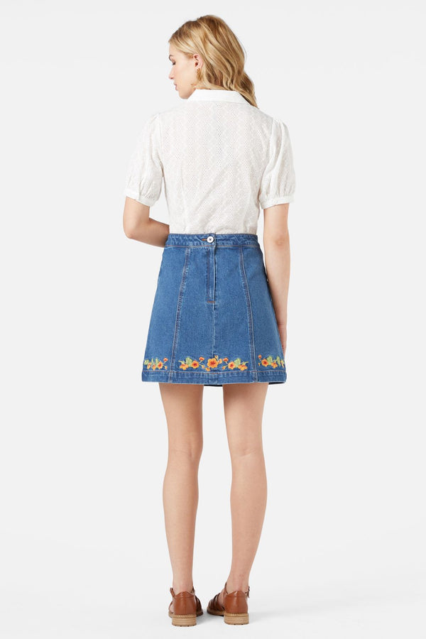 Princess Highway - Emb Nasturtium Mini Skirt - mid-denim