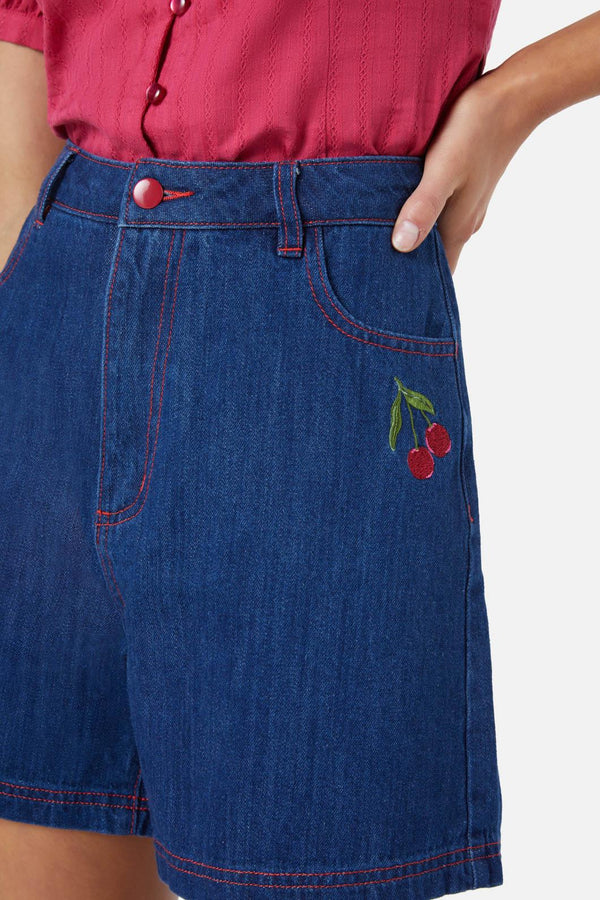 Princess Highway - Cherry Emb Short - dark-denim
