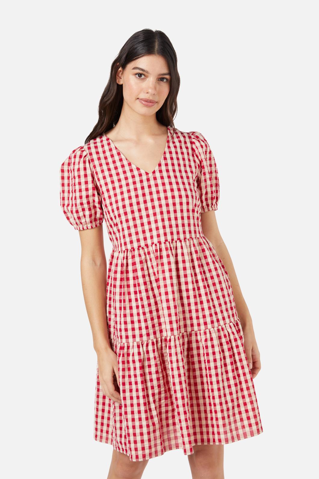 Princess Highway - Greta Check Smock Dress - red