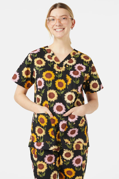 Princess Highway - Sunflower Scrub Set - black