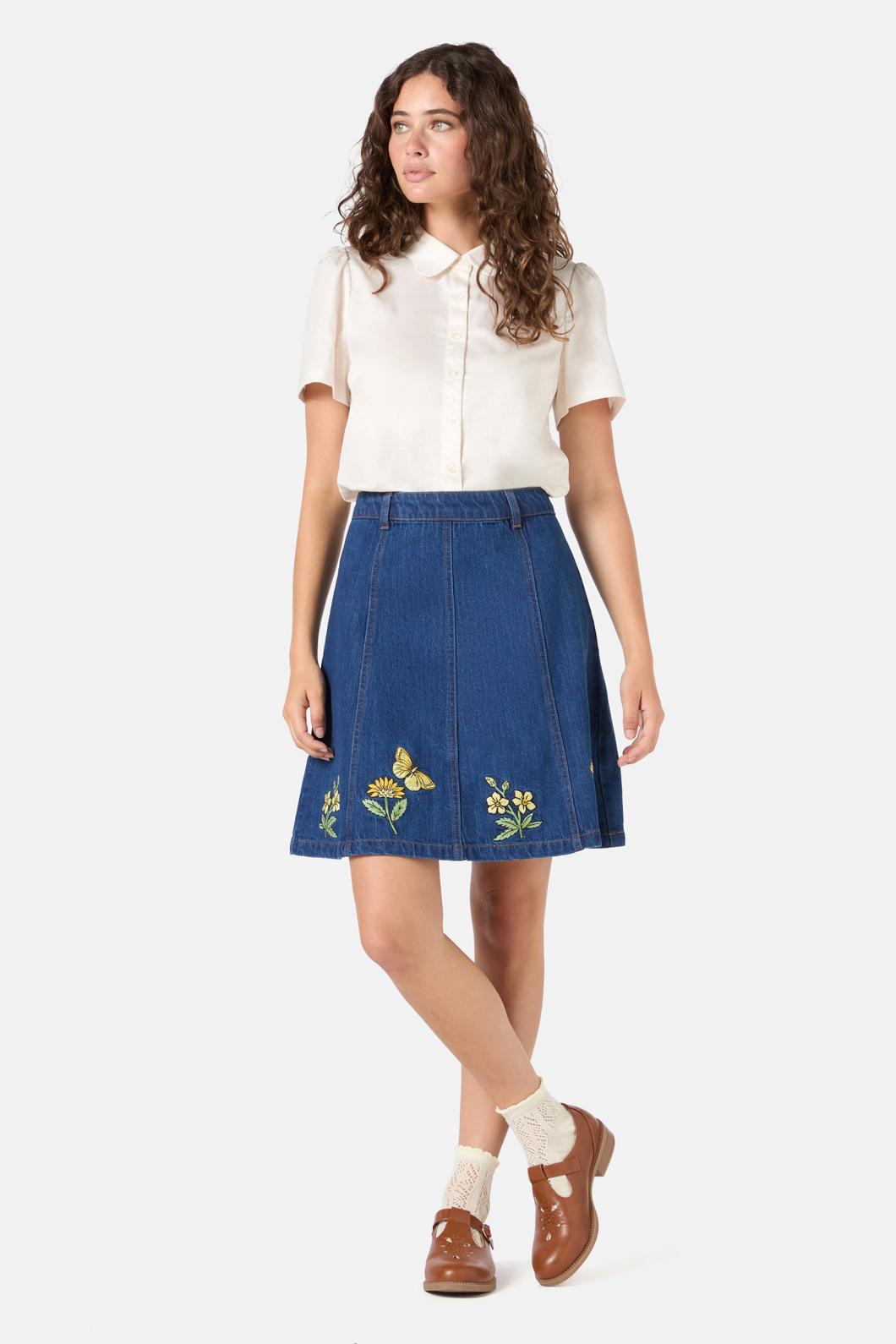 Princess Highway - Flutter Field Emb Skirt - blue-denim