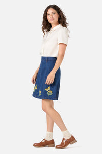 Princess Highway - Butterfly Embroidered Skirt - blue-denim
