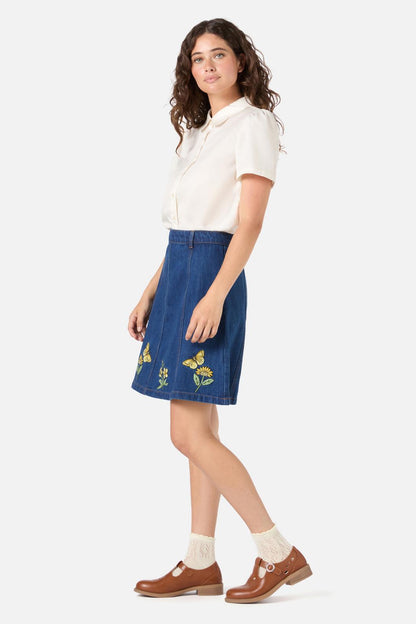 Princess Highway - Flutter Field Emb Skirt - blue-denim