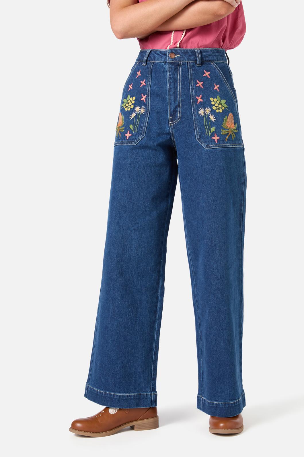 Princess Highway - Native Embroidered Denim Jean - blue-denim