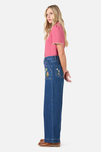 Princess Highway - Native Embroidered Denim Jean - blue-denim