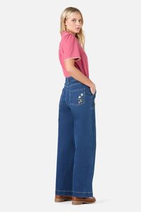 Princess Highway - Native Embroidered Denim Jean - blue-denim