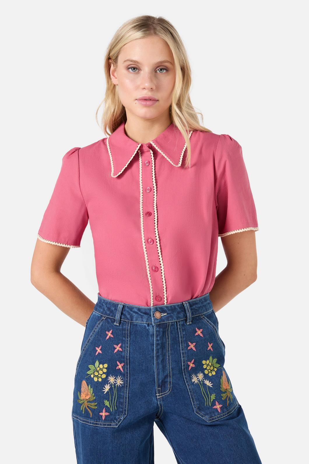 Princess Highway - Lou Short Sleeve Retro Blouse - rose