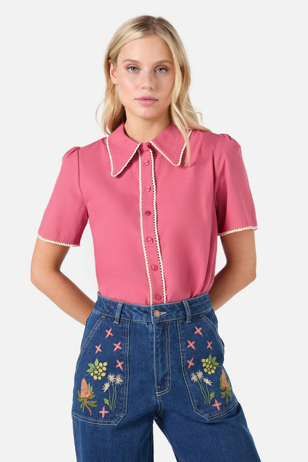 Princess Highway - Lou Short Sleeve Retro Blouse - rose