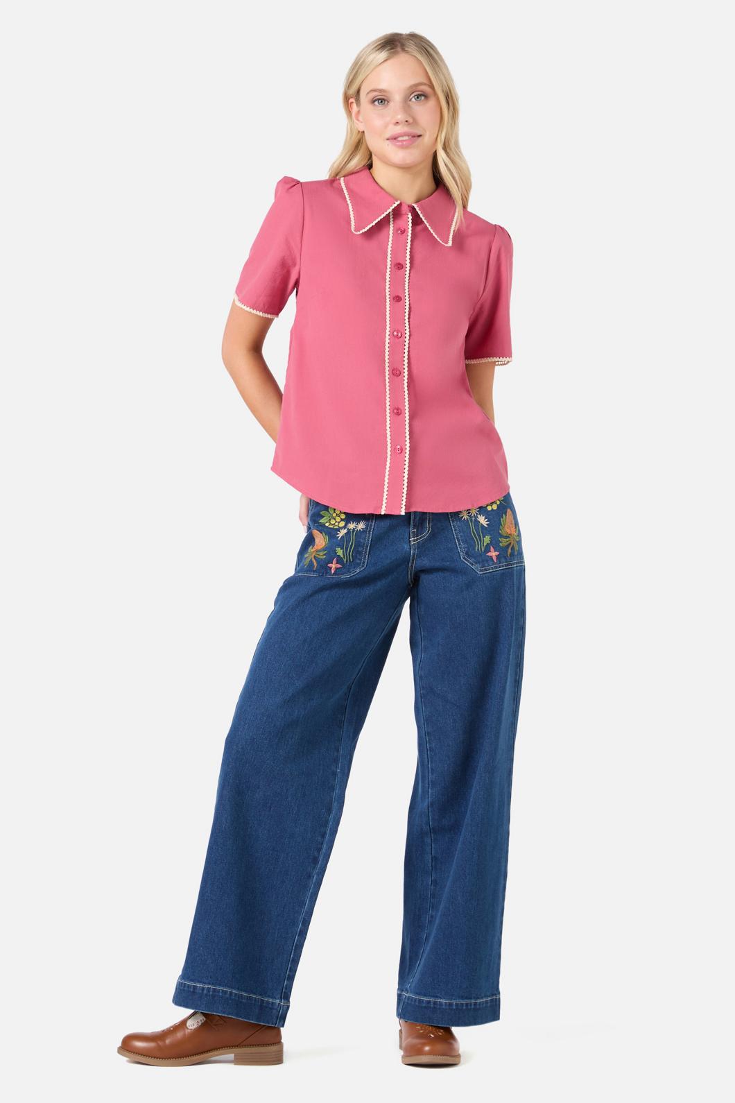 Princess Highway - Lou Short Sleeve Retro Blouse - rose