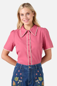 Princess Highway - Lou Short Sleeve Retro Blouse - rose