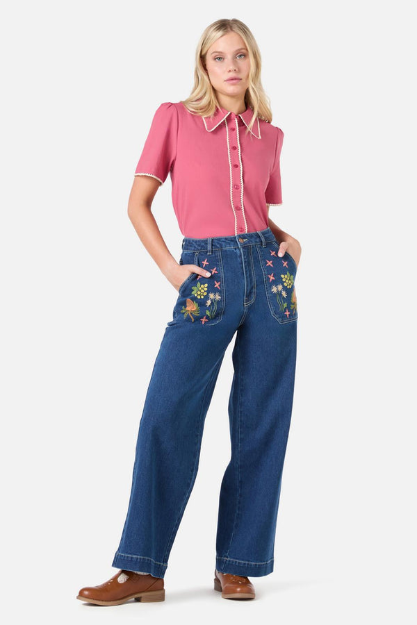 Princess Highway - Lou Short Sleeve Retro Blouse - rose