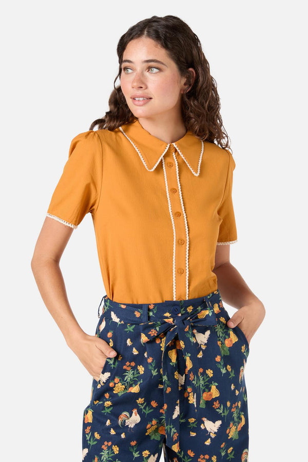 Princess Highway - Lou Short Sleeve Retro Blouse - mustard