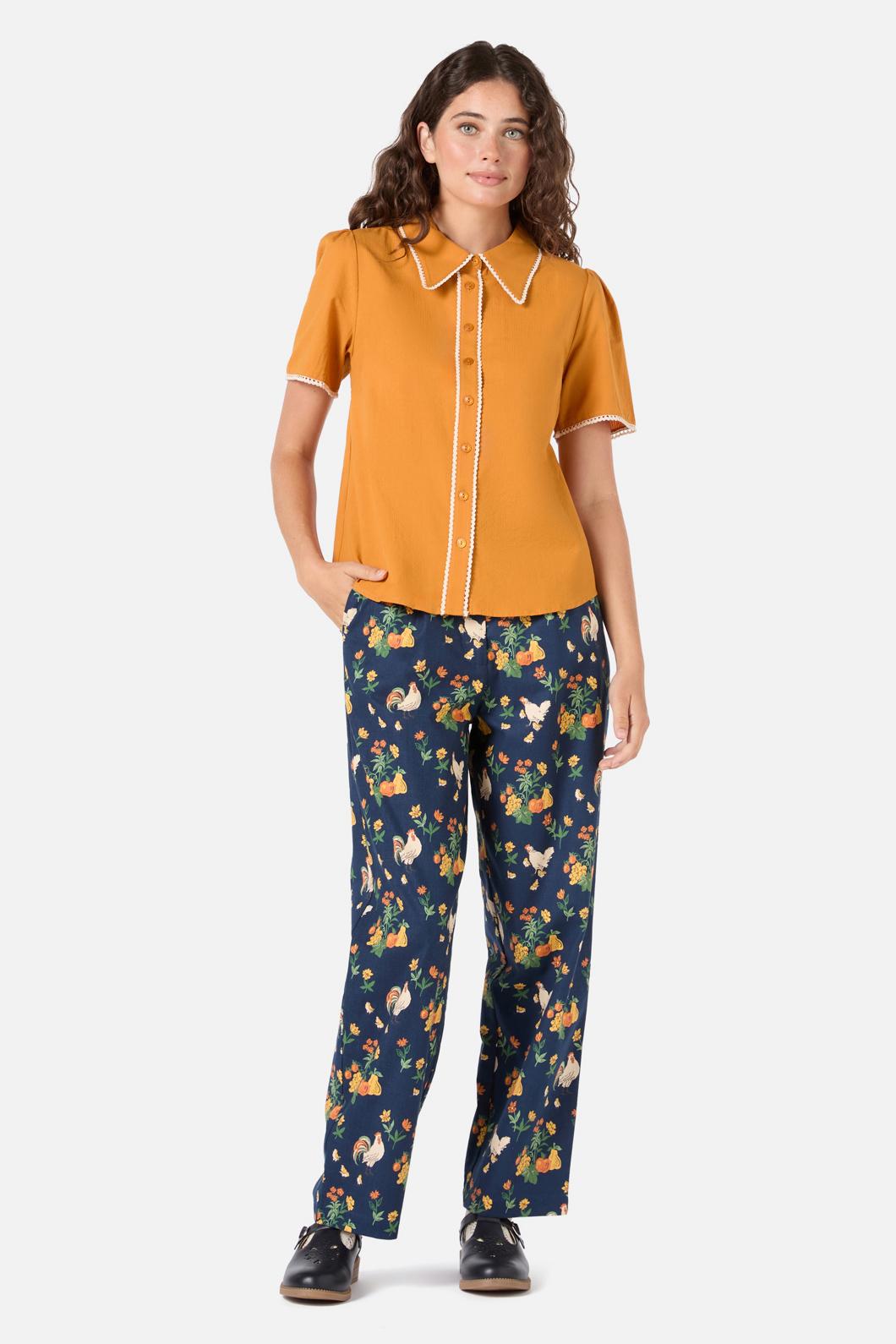 Princess Highway - Lou Short Sleeve Retro Blouse - mustard