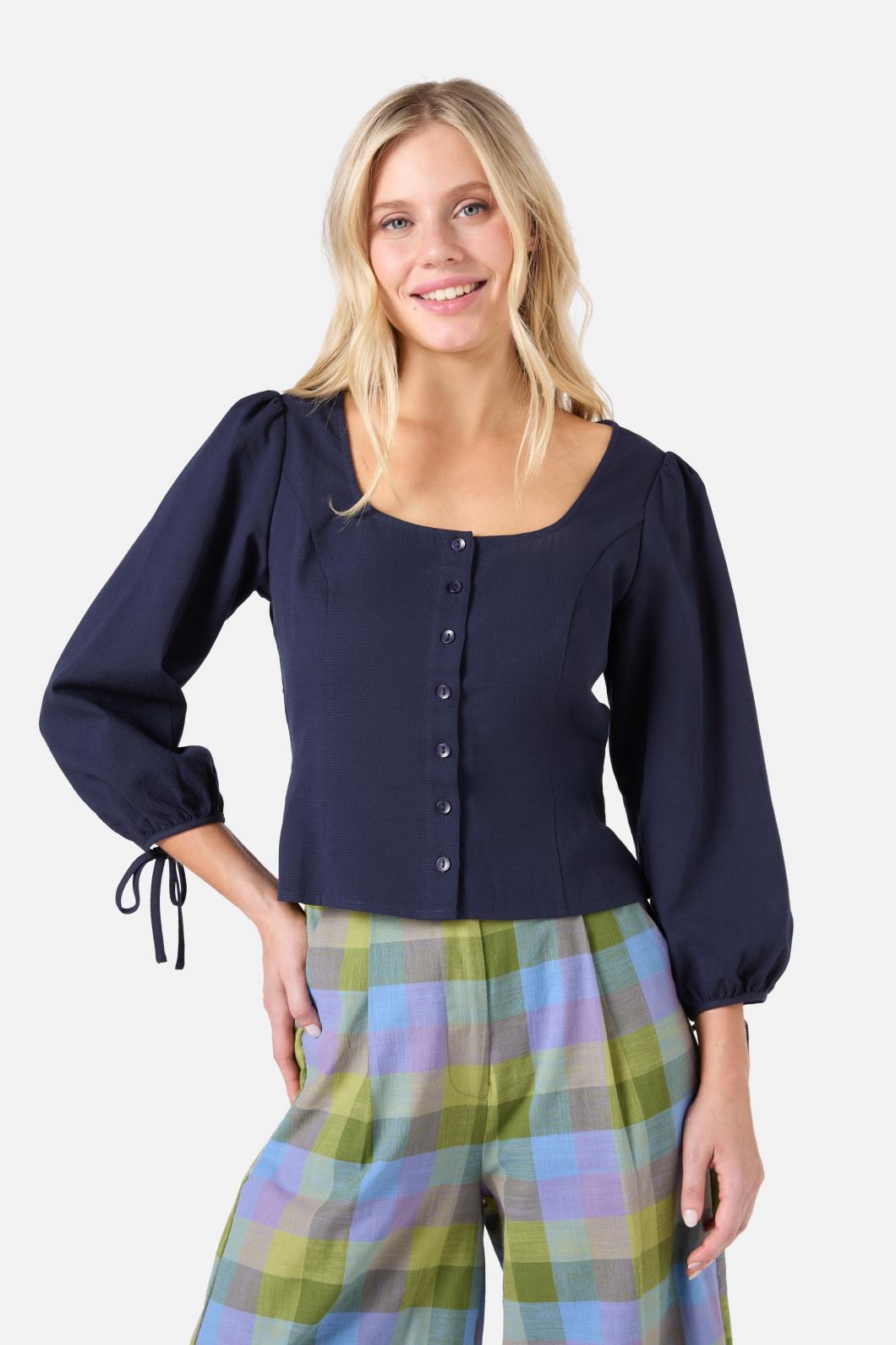 Princess Highway - Lela Tie Front Top - navy