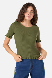 Princess Highway - Maya Ruffle Rib Knit Top - olive