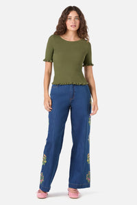 Princess Highway - Maya Ruffle Rib Knit Top - olive