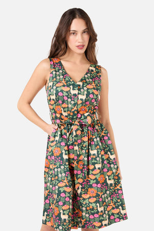 Princess Highway - Llama V Neck Sleeveless Dress - green