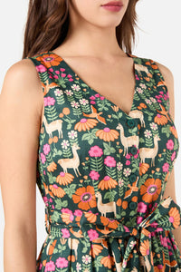 Princess Highway - Llama V Neck Sleeveless Dress - green