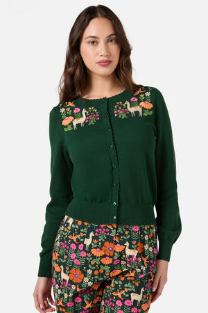 Princess Highway - Llama Embroidered Cardigan - green