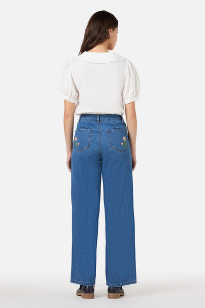 Princess Highway - Llama Embroidered Denim Jean - blue-denim