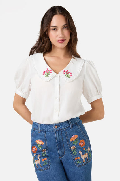 Princess Highway - Posie Embroidered Blouse - cream