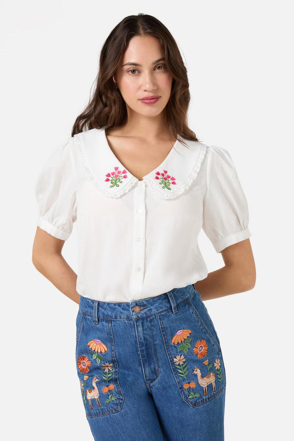 Princess Highway - Posie Embroidered Blouse - cream