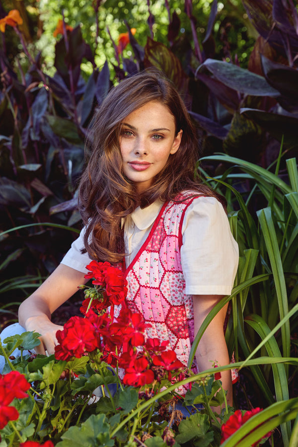Princess Highway - Patchwork Quilted Vest - rose