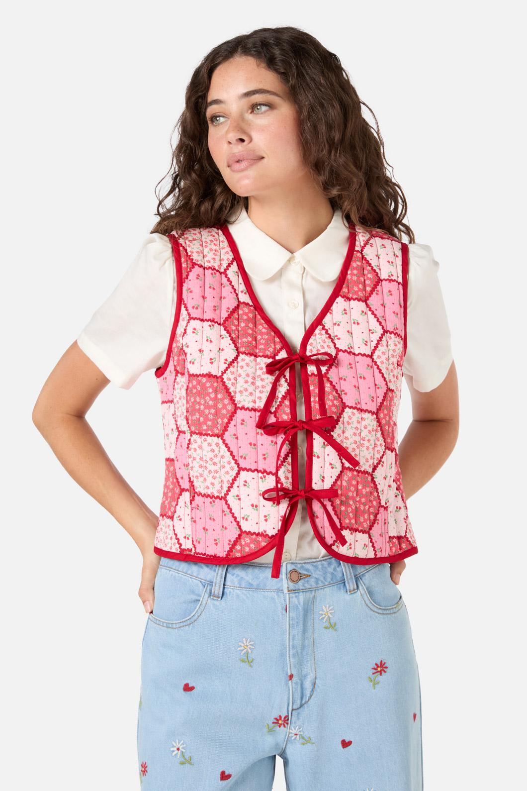 Princess Highway - Patchwork Quilted Vest - rose