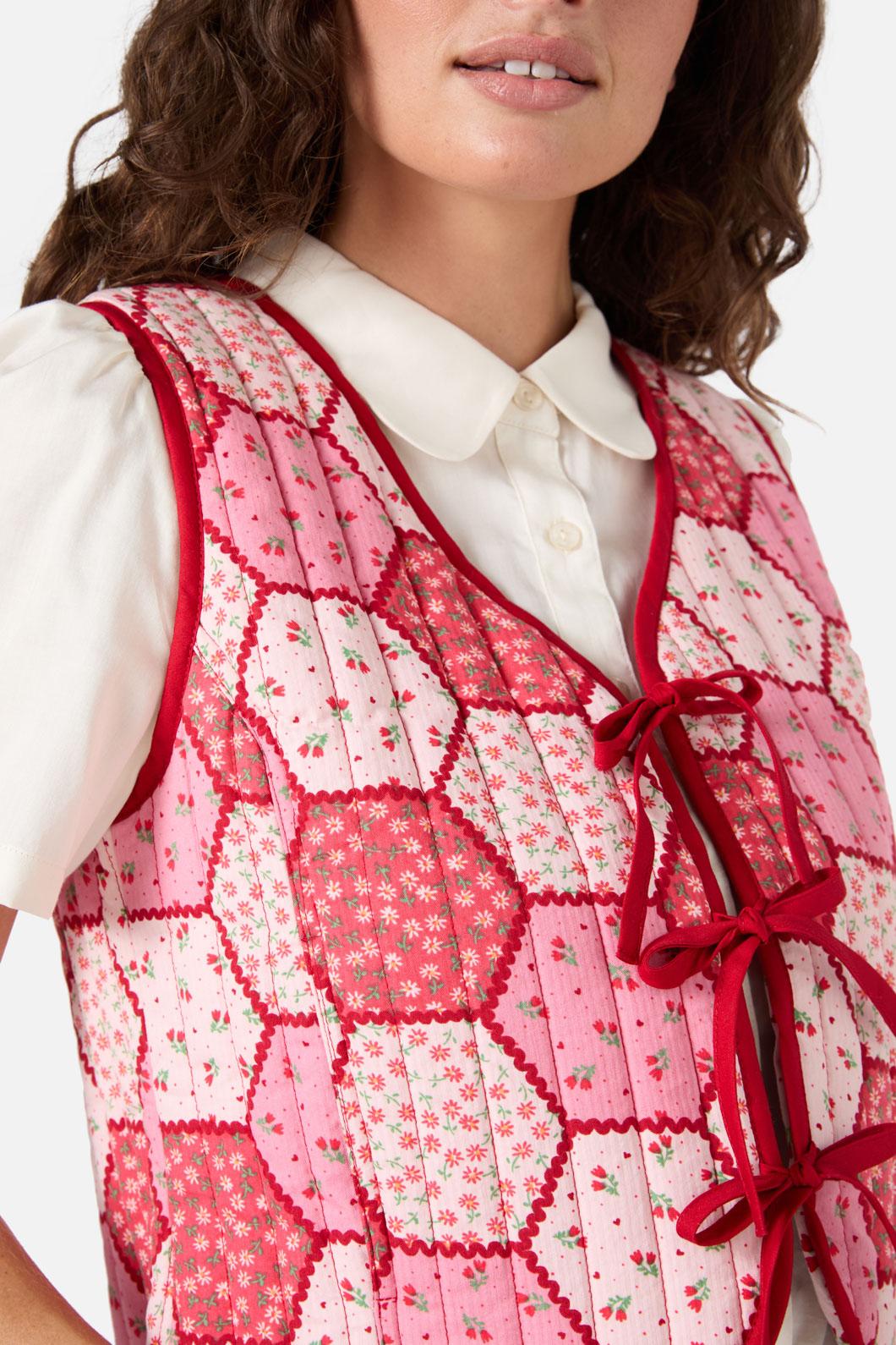 Princess Highway - Patchwork Quilted Vest - rose