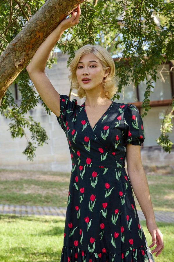 Princess Highway - Tulip Midi Wrap Dress - black