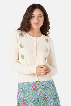 Princess Highway - Lattice Flower Emb Cardi - cream