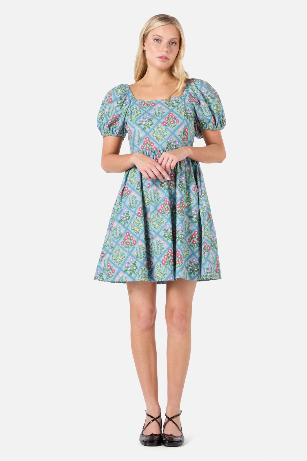 Princess Highway - Lattice Floral Mini Dress - blue