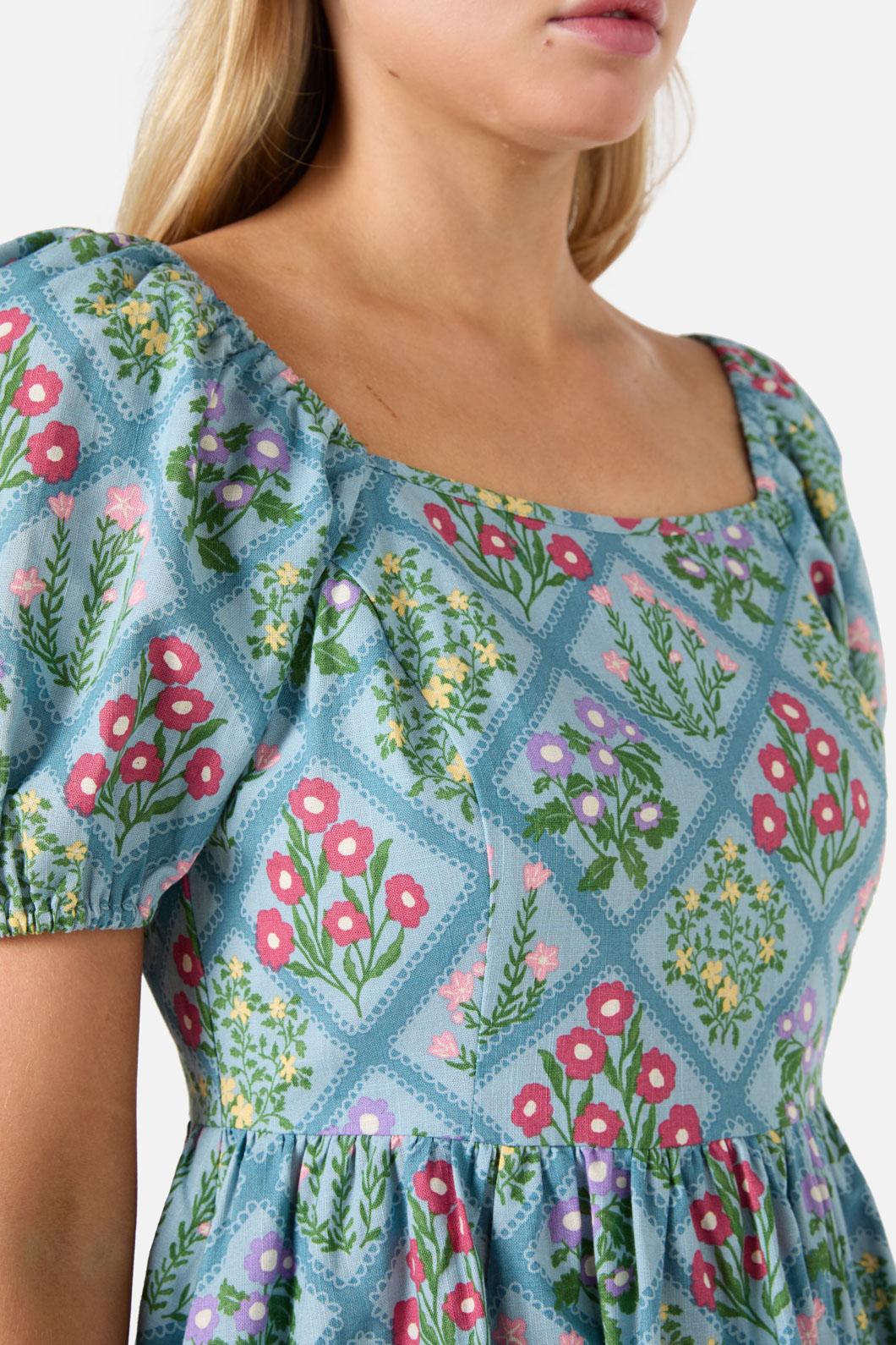 Princess Highway - Lattice Floral Mini Dress - blue