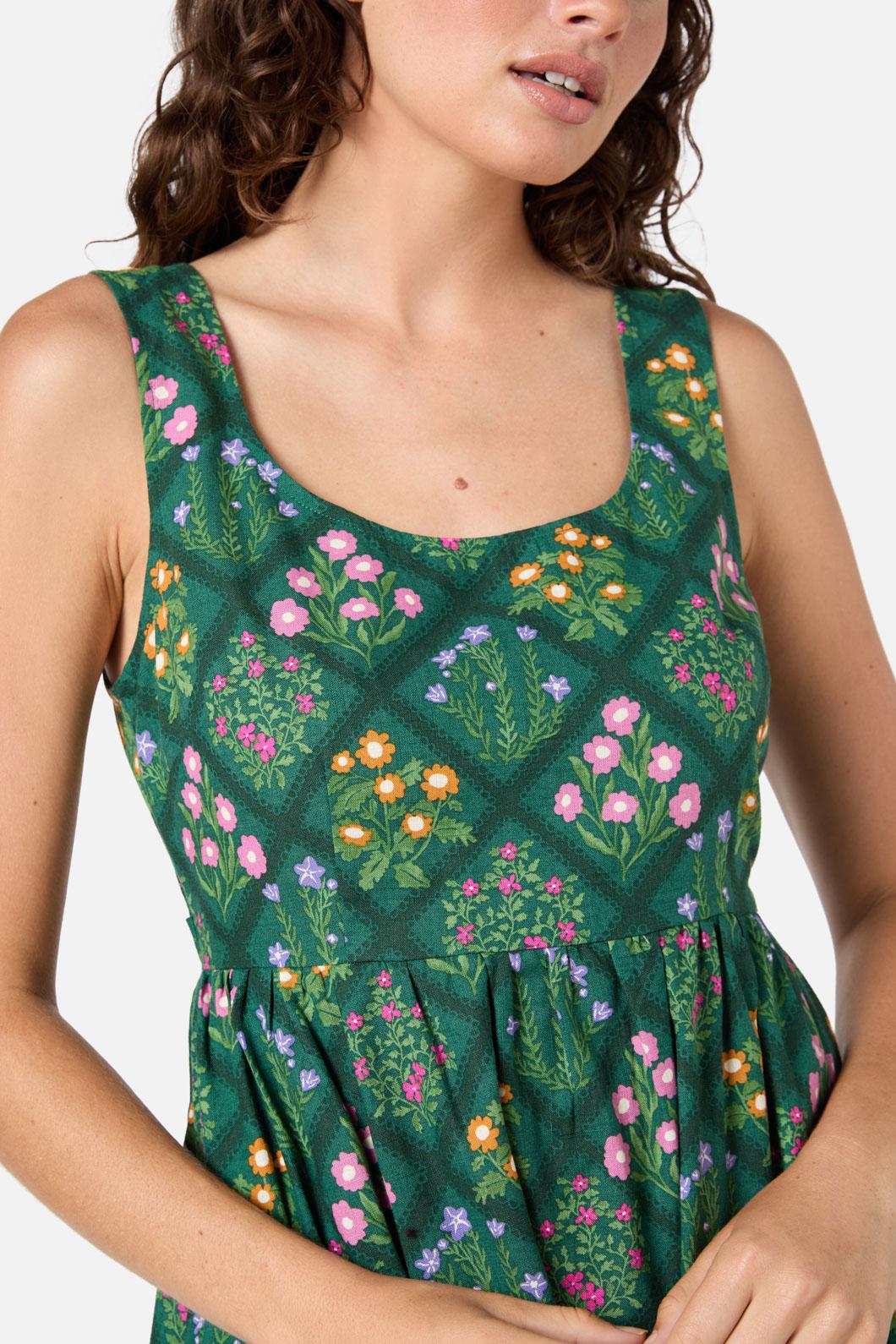Princess Highway - Lattice Floral Midi Dress - green
