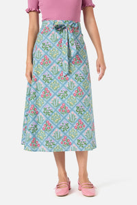 Princess Highway - Lattice Floral Midi Skirt - blue