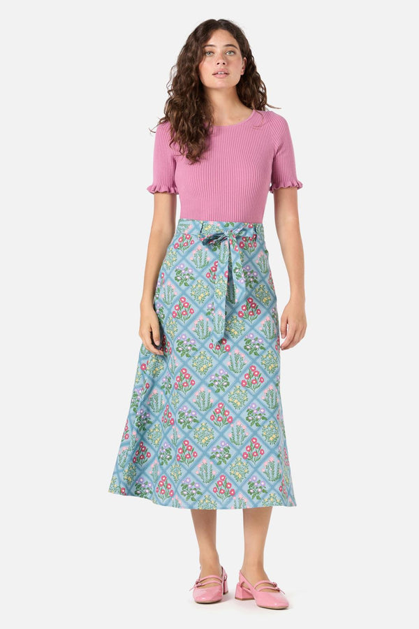 Princess Highway - Lattice Floral Midi Skirt - blue