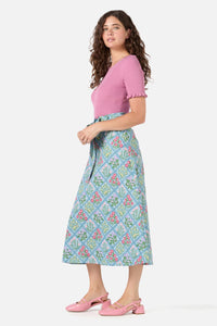 Princess Highway - Lattice Floral Midi Skirt - blue